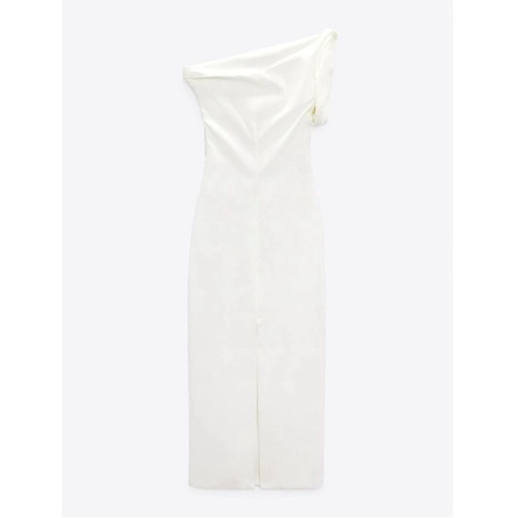 ZARA NEW WOMAN ASYMMETRIC MIDI DRESS ECRU XS med  3067/210 - Picture 5 of 11